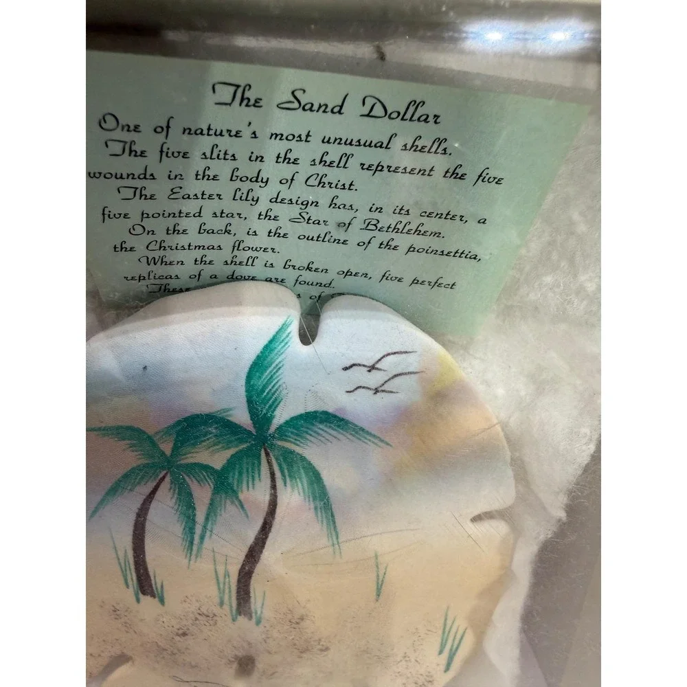Vintage Hand Painted Florida Sand Dollar Beach Art Palm Trees Shadow Box Frame